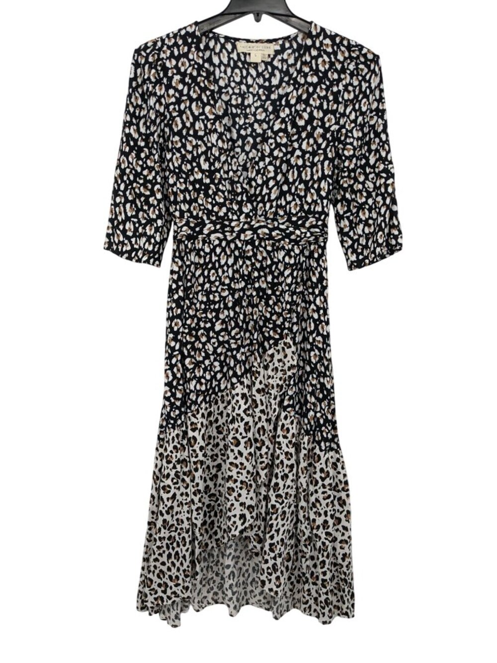 Leopard Print Midi Tie Wrap Dress Tiered Boho Chic Romantic Lightweight Small